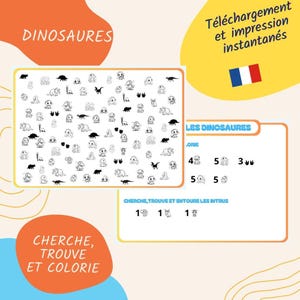 Jeux pour enfants cherche et trouve dinosaures mignons à imprimer instantanément, imprimable de fête cherche et trouve, carte de jeux pdf