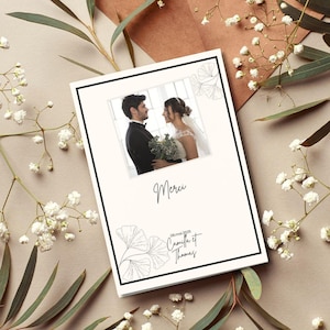 minimalist wedding thank you card, ginko leaf thank you, editable and instantly downloadable wedding thank you