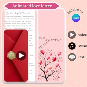 Red Numerical love letter, custom animated love message, editable template, digital video greeting, long-distance romantic gift