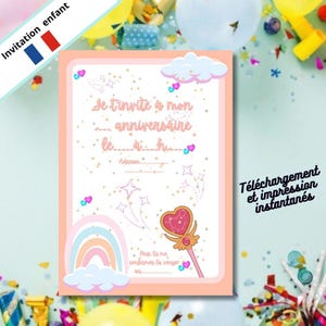 carte invitation anniversaire en français étoile mignonne, pdf invitation en français instantanément imprimable , anniversaire 4ans 5ans