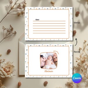 Anuncio de nacimiento sencillo con flores silvestres de colores en tonos suaves, llegada de bebé, anuncio de nacimiento personalizable e imprimible en Canva.