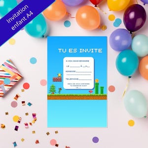 invitación de cumpleaños de videojuego, organización de cumpleaños infantil, cumpleaños número 7 del niño, feliz cumpleaños, tarjeta de cumpleaños infantil