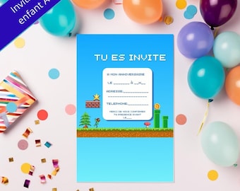 video game birthday invitation, children's birthday organization, 7th child's birthday, happy birthday, children's birthday card