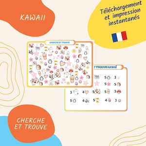 Jeux imprimable pour enfants cherche et trouve Kawaï, imprimable de fête cherche et trouve , carte de jeux pdf à imprimer immédiatement