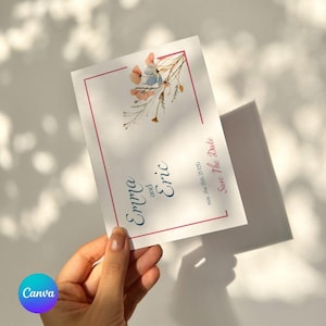 save the date fleuri et coloré modifiable à volonté sur CANVA, carte invitation anniversaire, baby shower, mariage pour fête dans le jardin