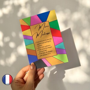 carte remerciement maitresse en impression instantanée, merci maitresse coloré, mot merci fin d'année scolaire, gratitude professeur