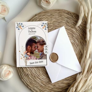 Save the date arche et fleurs sauvages, invitation mariage bohème, faire part de mariage  fleuri, carte invitation fleurs sauvages