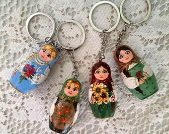 Wooden Hand-Painted Matroshka Russian Nesting Doll Keychains Individualy Sold