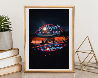 Southgate Noir – Lakeland Florida Night Photography Print – Neon Sign Wall Art – Midcentury Landmark Decor