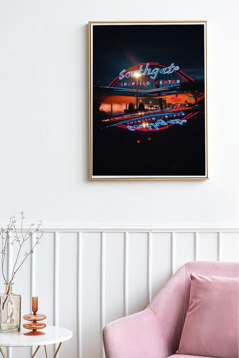 Southgate Noir – Lakeland Florida Night Photography Print – Neon Sign Wall Art – Midcentury Landmark Decor image 2