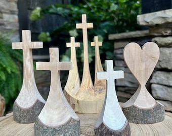 Hand-Cut Wooden Cross | Unique Mixed Hardwood Decor | Live Edge & Clean Finish | Custom Sizes Available - Great Christmas Gifts!