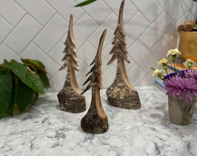 Hand-Cut Wooden Tree | Unique Mixed Hardwood Decor | Live Edge & Clean Finish | Custom Sizes Available - Great Christmas Gifts!