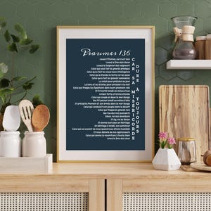 Bible verse in French - Psalms 136 - Bible quote poster