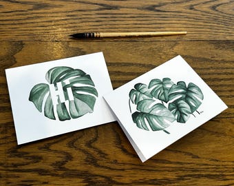Monstera Watercolor Painting Print Cards - 8 pack - Blank Inside