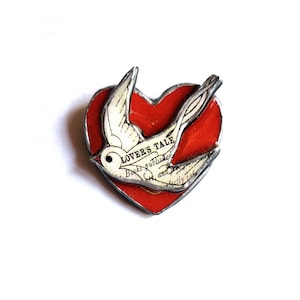 Lovers Tale Swallow & Heart Romantic Vintage Style Resin Brooch by EllyMental