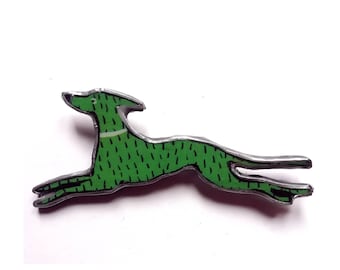 Beautiful Green or Turquoise Running Dog Greyhound Brooch by EllyMental