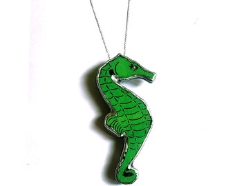 Lovely Bright Seahorse Pendant in Green or Turquoise by EllyMental