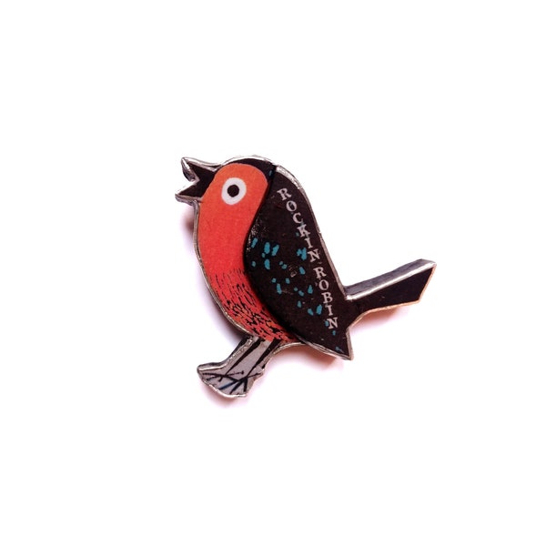 Wonderfully Whimsical Retro Christmas Rockin Robin Bird Brooch by EllyMental