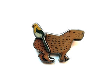 Wonderfully Whimsical layered Capybara & Bird Brooch by EllyMental Jewellery
