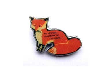 Whimsical literary resin Fox Brooch Orange by EllyMental Jewellery