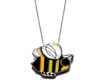 Wonderfully Whimsical Buzzy Bee with Rainbow stripes 3D layered Pride Necklace by EllyMental Jewellery