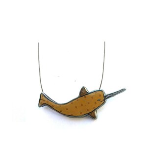 Wonderfully whimsical Mustard Yellow Narwhal Sea Creature Necklace by EllyMental