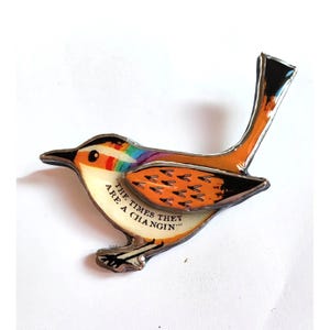 Bob Dylan Rainbow Bird Resin Brooch &#39;The Times They Are a Changin&#39; by EllyMental