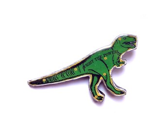 Green or Pink T Rex 'Fight The Power' Dinosaur resin Brooch par EllyMental