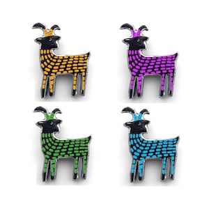 Wonderfully whimsical Scandi Goat Brooch in Yellow, Green, Purple or blue by EllyMental