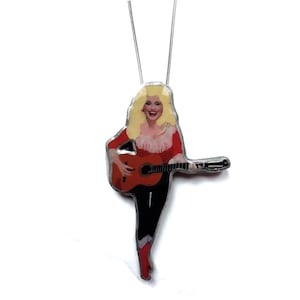 Dolly Country Icon with Guitar Musical Statement Woman Power Necklace or Brooch by EllyMental