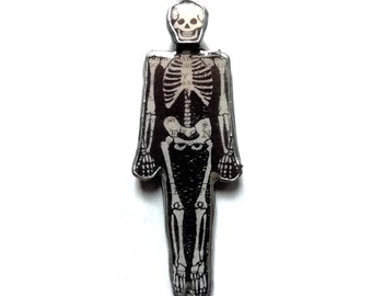 Halloween Spooky Skeleton Figure Mono Resin Layered Brooch by EllyMental Jewellery
