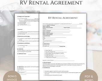 RV Rental Agreement Contract, RV Rental Contract Template, Rental Agreement, RV Rental Contract, Simple Agreement, Word Template