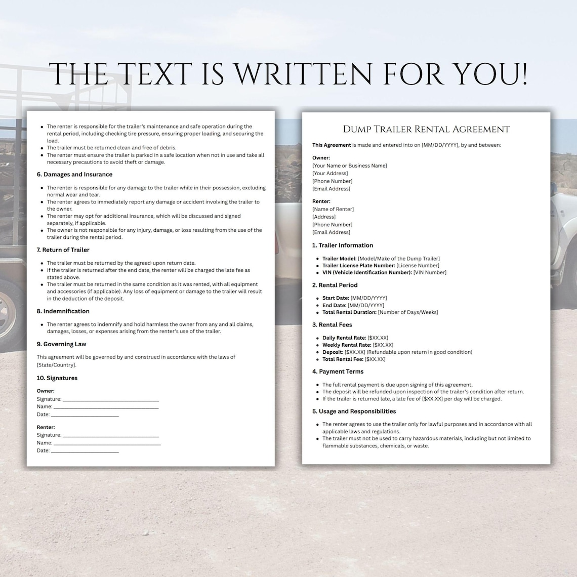 Curated visual reference: Tractor Trailer Lease Reference: Dump Trailer Rental Agreement Trailer Rental Contract Trailer Rental