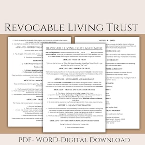 Contratto di trust revocabile, modulo di trust, trust inter vivos, trust del concedente, testamento familiare stampabile, modificabile, Word e PDF