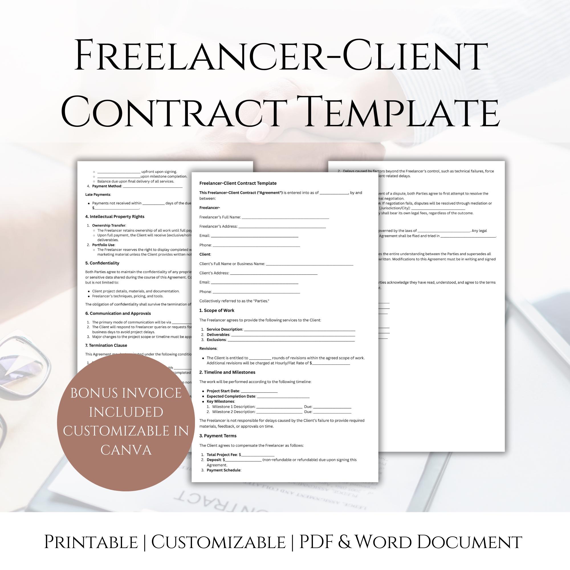 Freelance Agreement Template, Professional Service Contract, Client ...