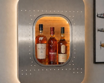 Airplane Window Wall Bar, Brushed Stainless Steel, Aviation Decor, Pilot Gift