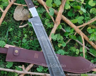 Handmade Bushcraft Machete Knife with Leather Sheath – Outdoor Survival, Hunting & Camping Tool Personalized Gift for Him