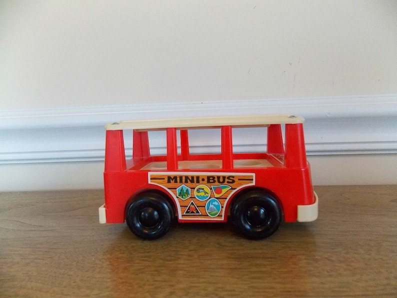 Push Toy Vintage Toy Retro Bus Mini Bus Little People Toy Fisher Price Fisher Price Mini Bus Red