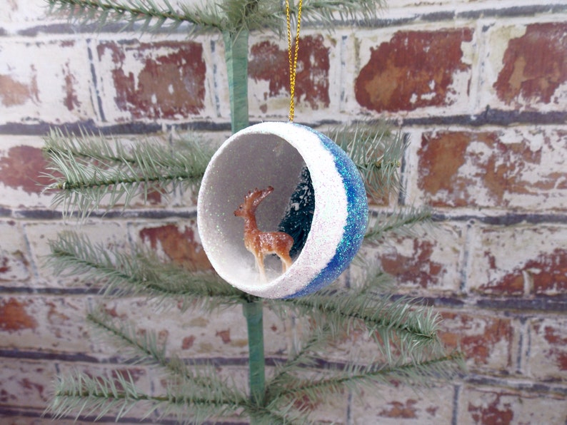 Deer Diorama Ornament Reindeer Diorama Ornament Paper Mache Etsy