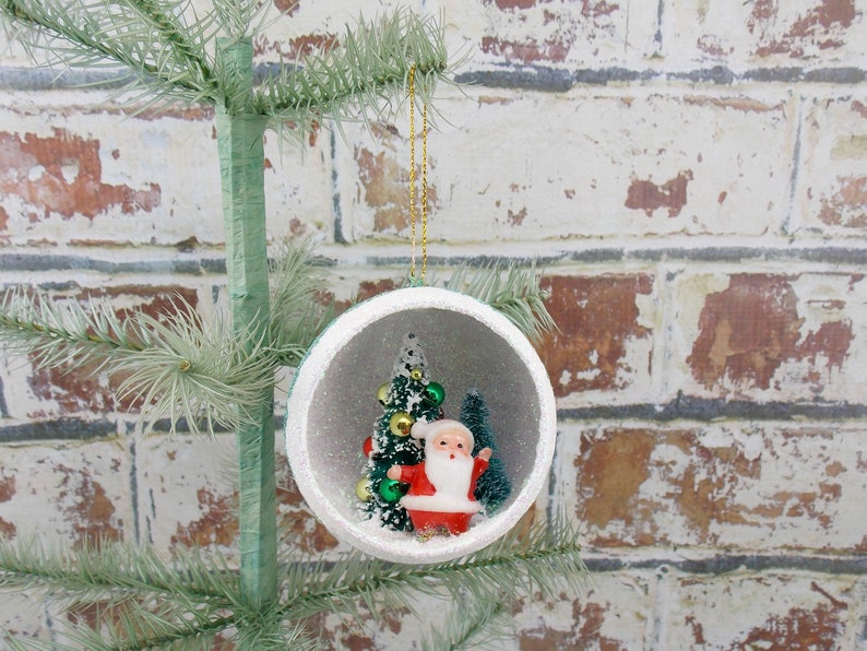 Santa Diorama Ornament Santa Claus Ornament Paper Mache Etsy