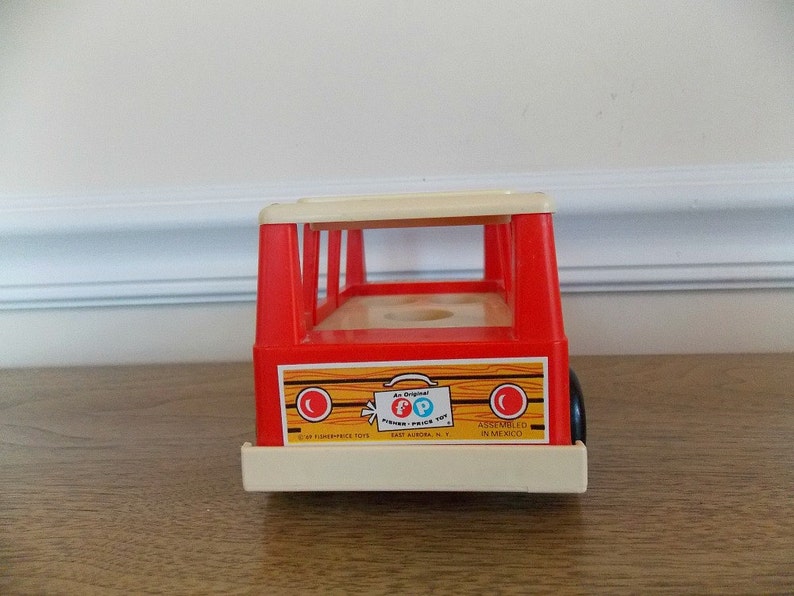Push Toy Vintage Toy Retro Bus Mini Bus Little People Toy Fisher Price Fisher Price Mini Bus Red