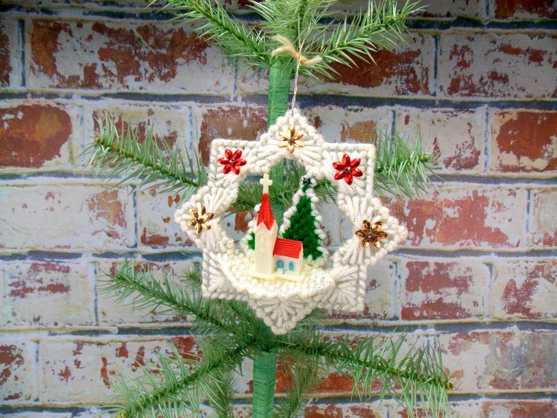 Vintage Christmas Church Ornament Needlepoint Ornament image 0