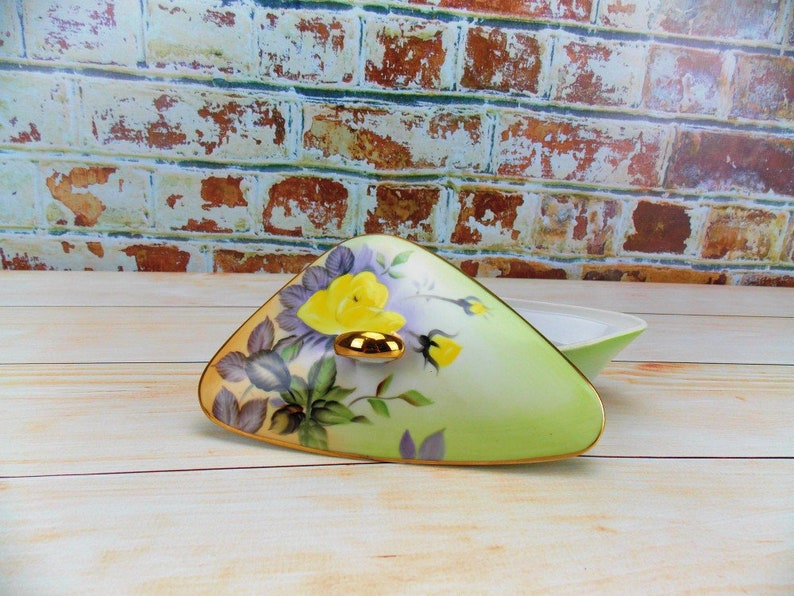 Vanity Jewelry Box Mid Century Vintage Trinket Box Japan Jewelry Holder Ucagco Trinket Box Home Decor Ceramic Yellow Roses
