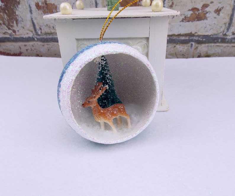 Deer Diorama Ornament Reindeer Diorama Ornament Paper Mache Etsy