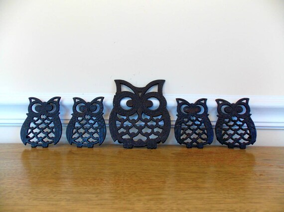 Cast Iron Owl Trivet Set Vintage Kitchen Trivet Cast Iron Etsy
