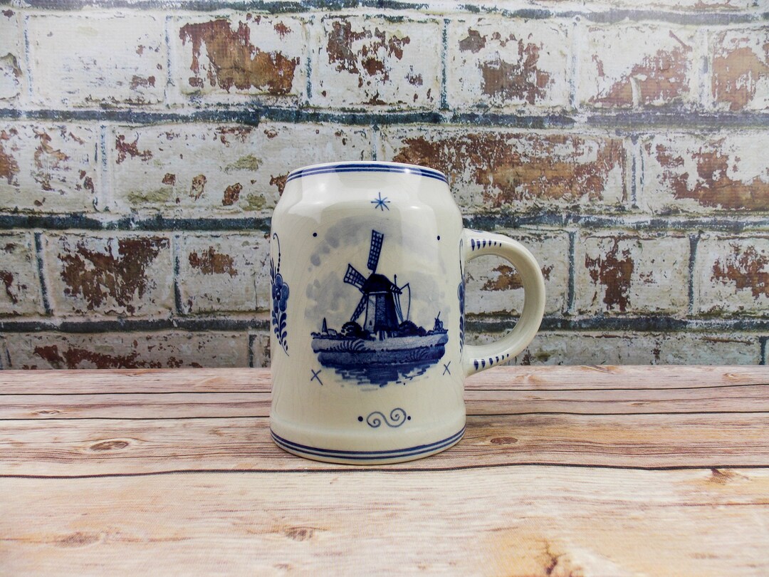 Delft Windmill and Flowers Mug, Blue and White, Made in Holland, 5289/ ...