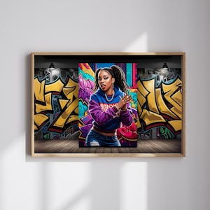 Female Hip-Hop Model Poster | Graffiti Wall Art | Rap Music Gift | Hip-Hop Prints | Trendy Home Decor PDF | Printable