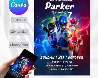 Bearbeitbare Power Ranger Boy Birthday Party Einladungen Vorlage Sofortiger digitaler Download