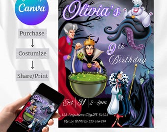 Editable Villains Birthday Invitation Template (Instant Download)