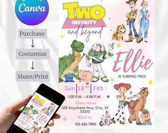 Toy Story Two Infinity and Beyond Editable Birthday Invitation Party Invite Toy Story Birthday Party